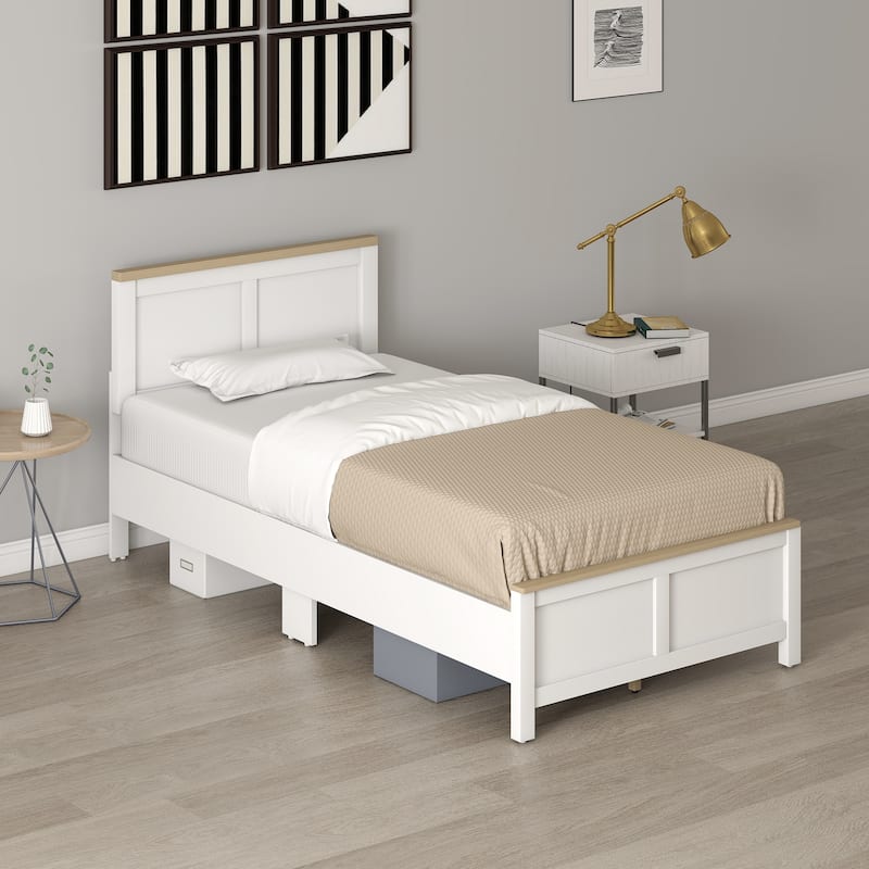 HOMCOM Twin Size Bed Frame with Headboard and Footboard, Twin Platform Bed Frame with Wooden Slats, Under-Bed Storage