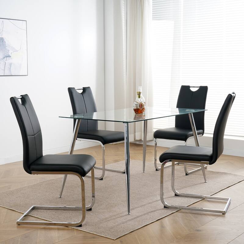Set of 4 Modern Faux Leather Dining Chairs with Metal Legs