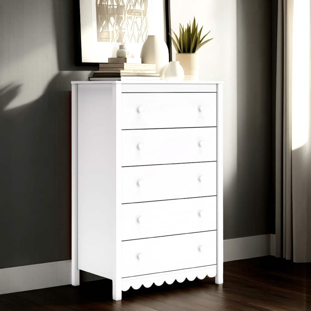 Kally Tall Dresser Chest, 5 Drawers, Modern Matte White Wood, 50 Inch