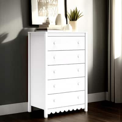 Kally Tall Dresser Chest, 5 Drawers, Modern Matte White Wood, 50 Inch