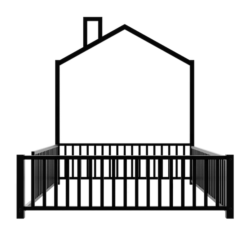 Full Metal Platform Bed with Guardrails & Chimney Design