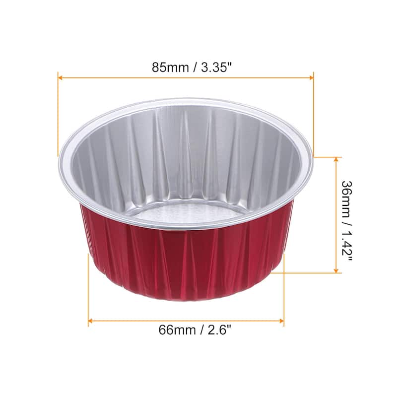 Cupcake Cups, 25pcs 66x36x85mm Aluminum Foil Standard Cupcake Liners - Red/Silver