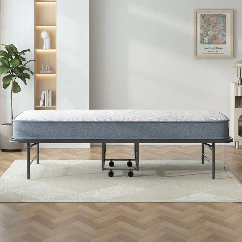 Mixoy Folding Bed with 5''Mattress,Portable Foldable Roll Away Adult Bed for Guest,with Dustproof Bag & Baffle,Twin Size