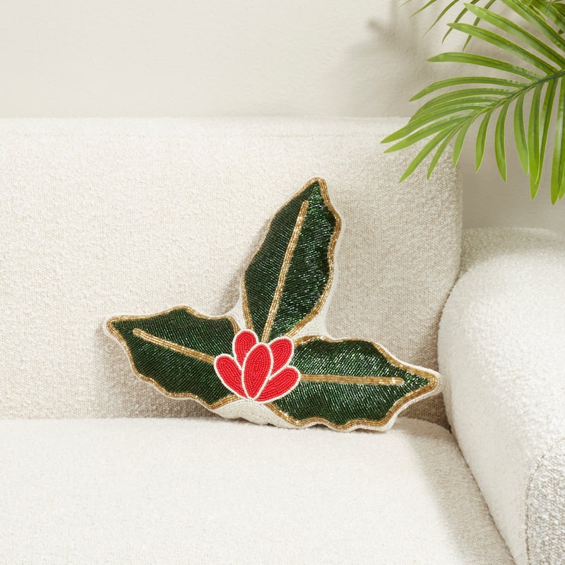 Holly Poly Filled Throw Pillow
