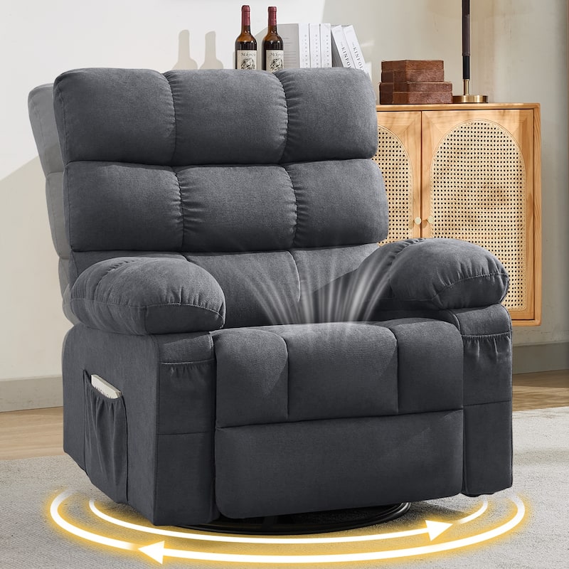 Swivel Rocker Recliner Chair 360° Manual with Side Pockets for Adults - Gray