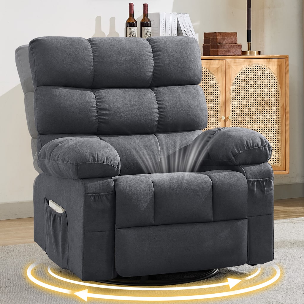 Swivel Rocker Recliner Chair for Adults, 360 Upholstered Manual Recliners, Single Seat Glider Reclining Chair with Side Pockets