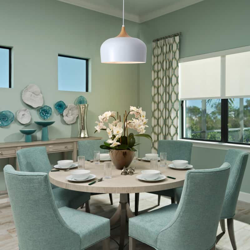 1-Light Modern Farmhouse Wood Bowl Pendant Light for Kitchen Island, Modern Semi Flush Mount Chandelier for Dining Living Room