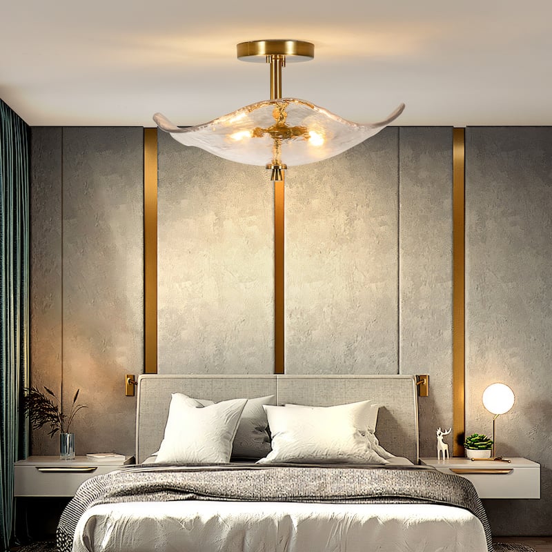 16.5" Glass Semi Flush Mount Ceiling Light Fixture, 2-Lights Close to Ceiling Light, Modern Ceiling Light Fixture