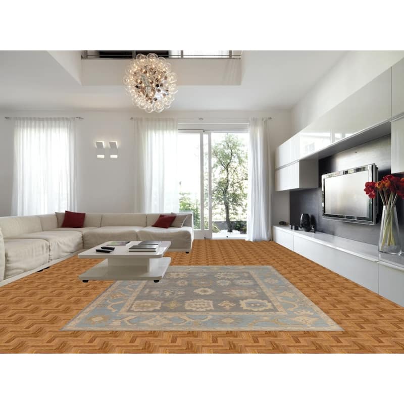 Hand Knotted Oriental 100% Wool Carpet Transitional All-Over Greys & Charcoal Oushak Area Rug - 12' 0'' X 8' 10''