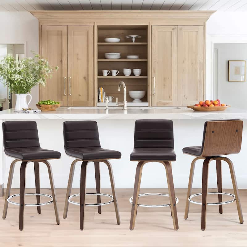 26"/29" Faux Leather Swivel Bar/Counter Stools, Set of 2/3 - Set of 4 - Brown - Counter Height