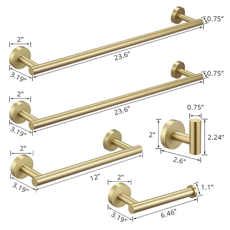 5-Piece Stainless Steel Wall Mounted Bathroom Hardware Set