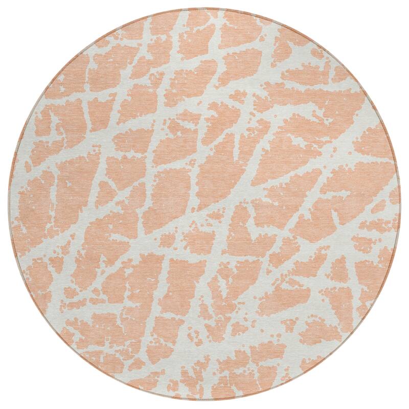 Machine Washable Indoor/ Outdoor Transitional Peach Crackle Chantille Rug