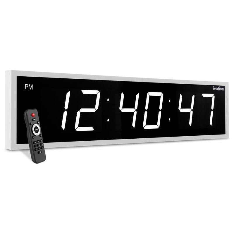 Ivation Large Digital Clock, 72" Led Wall Clock with Stopwatch, Alarms, Timer, Temp & Remote - White - 72"
