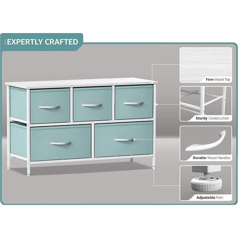 Dresser w/ 5 Drawers Furniture Storage Chest for Home, Bedroom