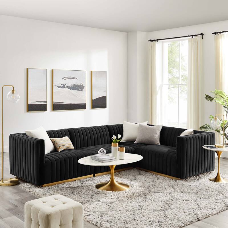 Conjure Channel Tufted Performance Velvet 4-Piece Sectional - Gold Black
