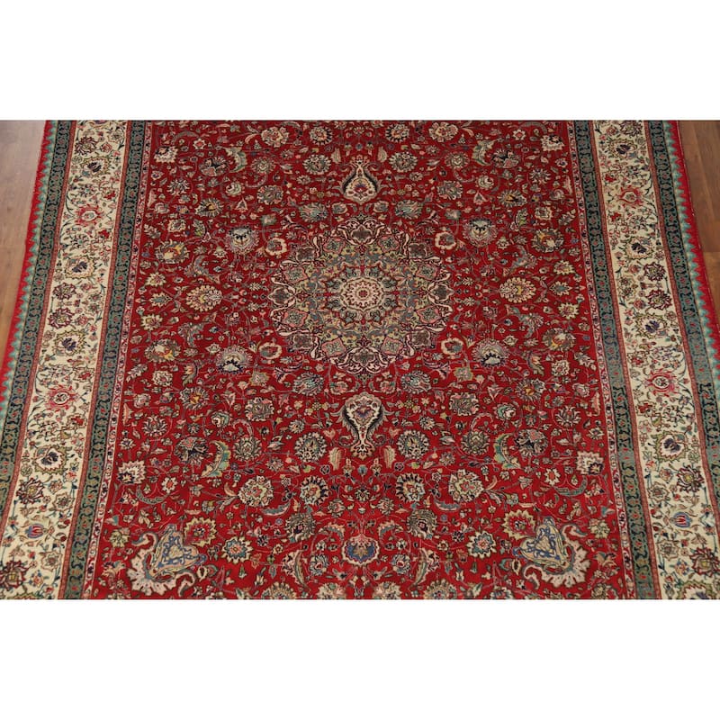 Hand Knotted Oriental 100% Wool Carpet Traditional Floral Red Tabriz Area Rug - 11' 3'' X 8' 1''