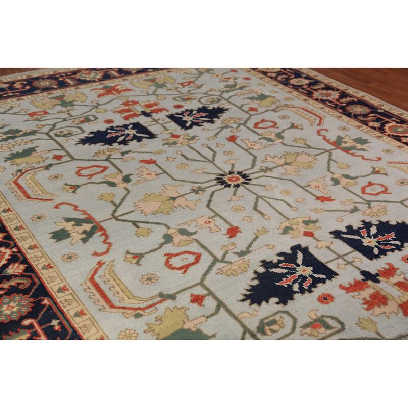 Light Blue Oushak Indian Area Rug Handmade Wool Carpet - 9'0"x 11'8"