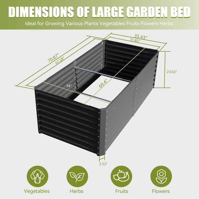 6x3x2 FT Outdoor Galvanized Raised Planter Garden Bed