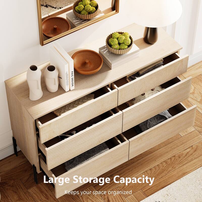 WAMPAT Fluted Dresser for Bedroom with 6 Drawers