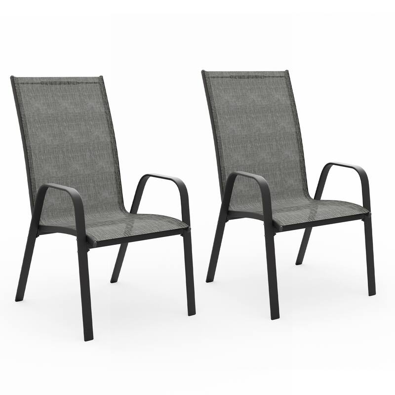 2-Pieces Stackable Black Steel Frame Stationary Dining Chair Dining Chairs Set - Black&White