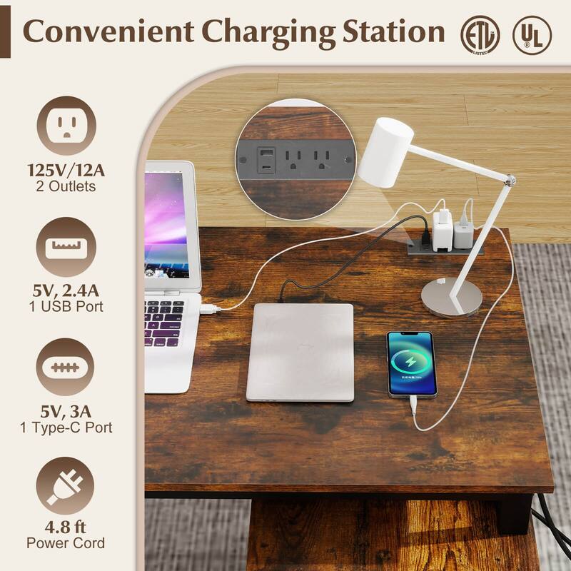 Costway L-Shaped Desk with Power Outlet 55" Reversible Computer Desk