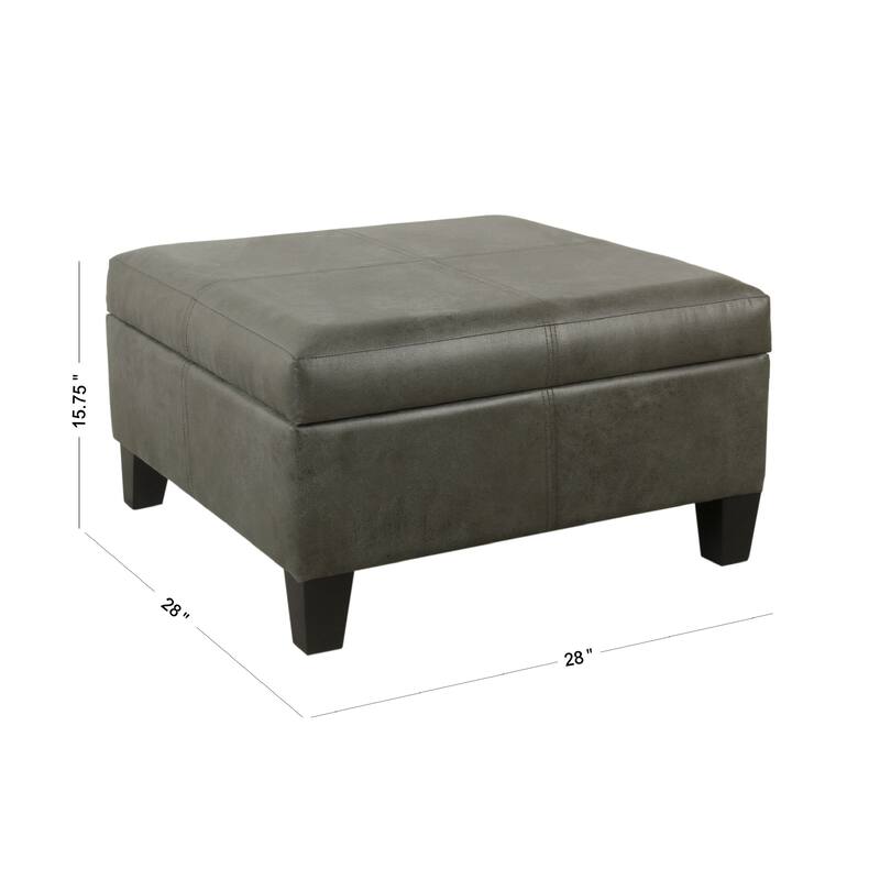 Leo Square Storage Ottoman with Plush Gray Faux Leather, 28 Inch