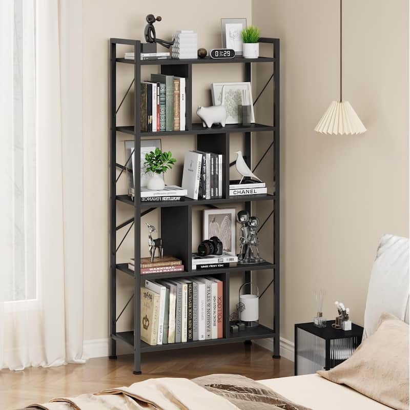 5 Tier Bookshelf with Storage,Book Shelf for Living Room