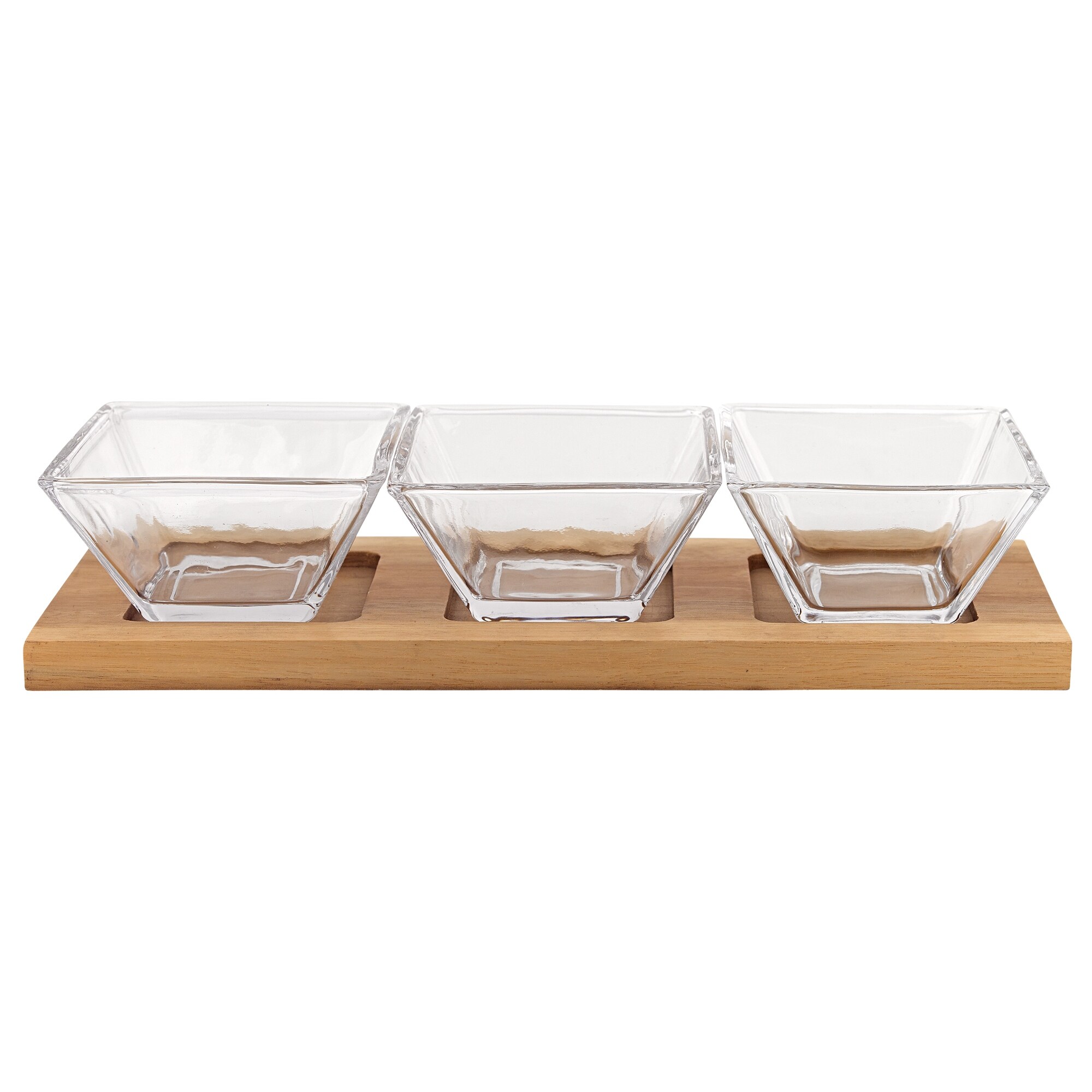 4 Mouth Blown Crystal Hostess Set 4 Pc With 3 Glass Condiment Or Dip Bowls On A Wood Tray 4 Mouth Blown Crystal Hostess Set 4 Pc With 3 Glass Condiment Or Dip Bowls On A Wood Tray