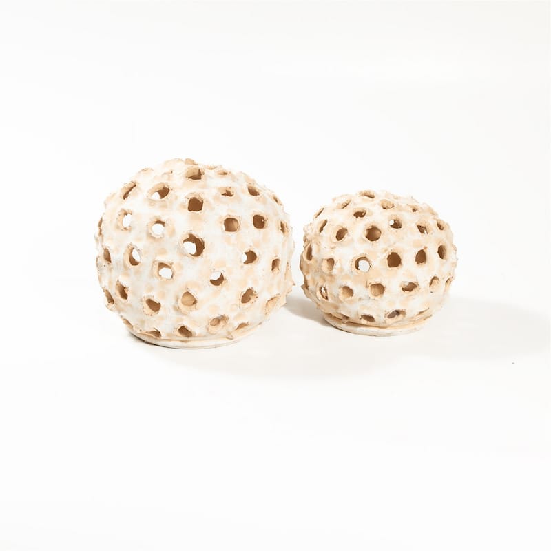 Lg Round Object With Holes White Ivory 10.5"X10.5"x9"- ST - White Ivory - White Ivory