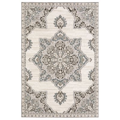 Style Haven Everly Vintage Center Star Medallion Ivory/ Blue Area Rug
