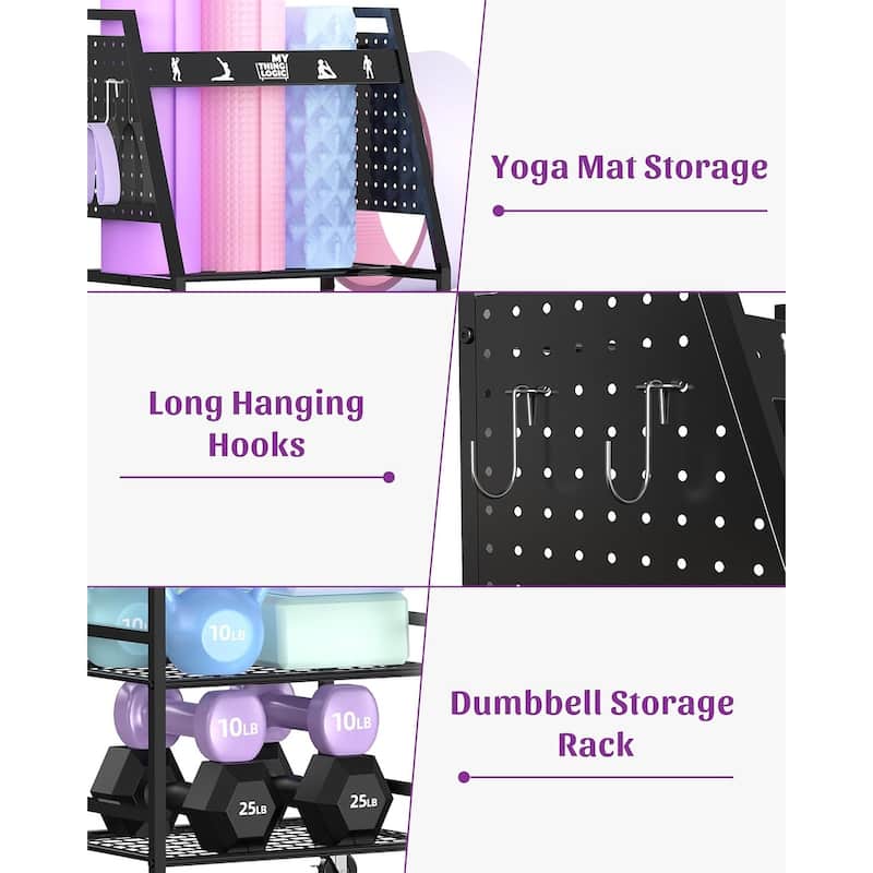 Home Gym Storage Rack for Workout Equipment - 12.6"D x 17.1"W x 34.8"H