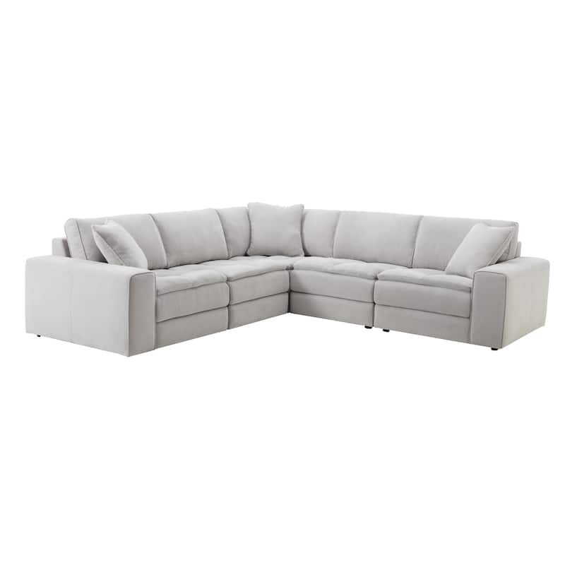 Roundhill Furniture Breton Contemporary Fabric Tufted 5 Piece Modular Sectional Sofa, Oyster
