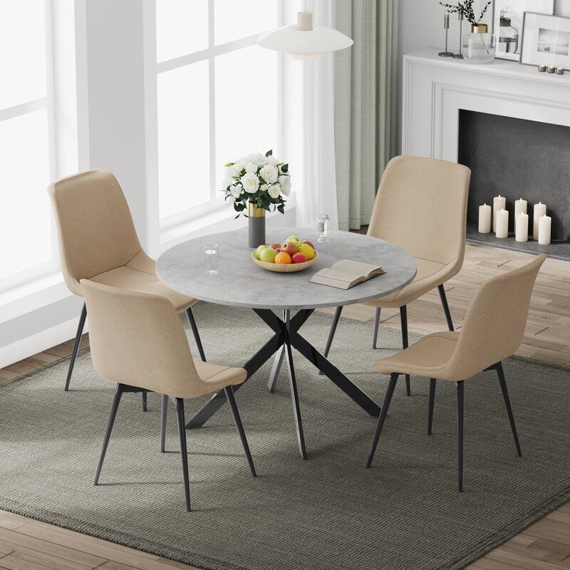 EROMMY Space-Saving 47.2" Round Dining Table Set for 4 - Ideal Small Kitchen & Dining Room Furniture, Includes 4 Chairs