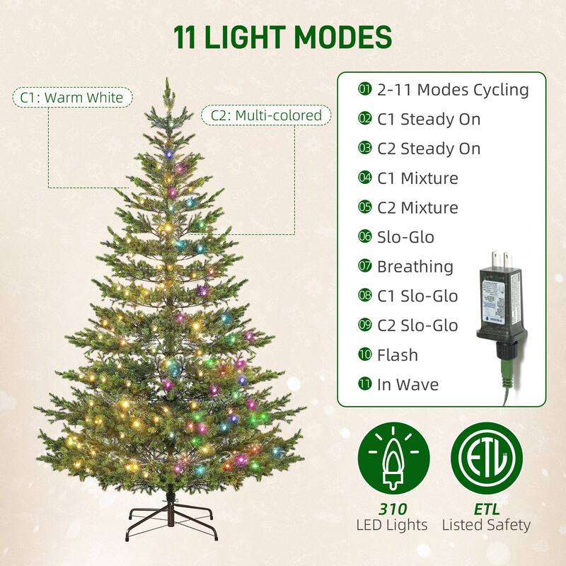 9 ft Pre Lit Cedar Artificial Christmas Tree with 4306 Tips and 310 LED Lights 11 Lighting Modes for Indoor Holiday Decoration