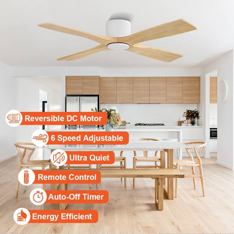 MLiAN 48" 4 Blades Indoor DC Flush Mount Ceiling Fan with Remote