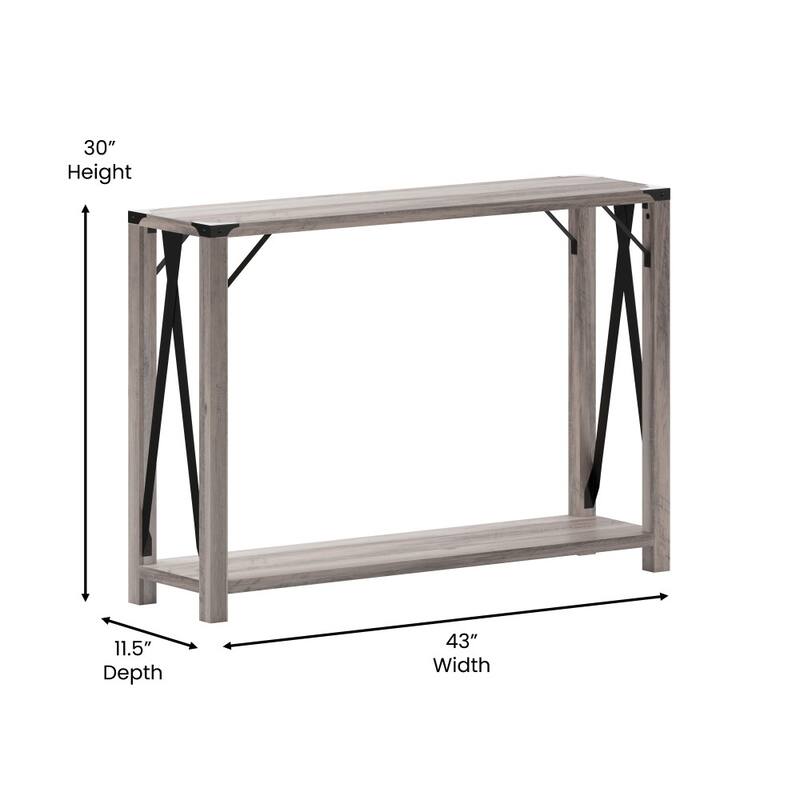 2-Tier Console Table with Metal Side Braces and Corner Caps
