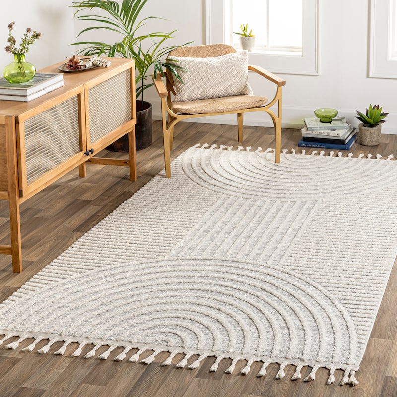 Livabliss Amarina Modern Geometric Area Rug - 5' 3" x 7' - Gray/Ivory - Rectangle