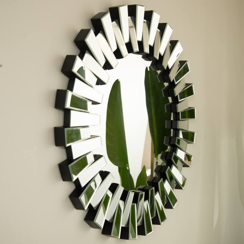 32" Kaltis Mirror, Wall-mounted Modern Decorative Circle PU Mirror, Irregular Shape, Suitable for Bathroom, Bedroom - Silver