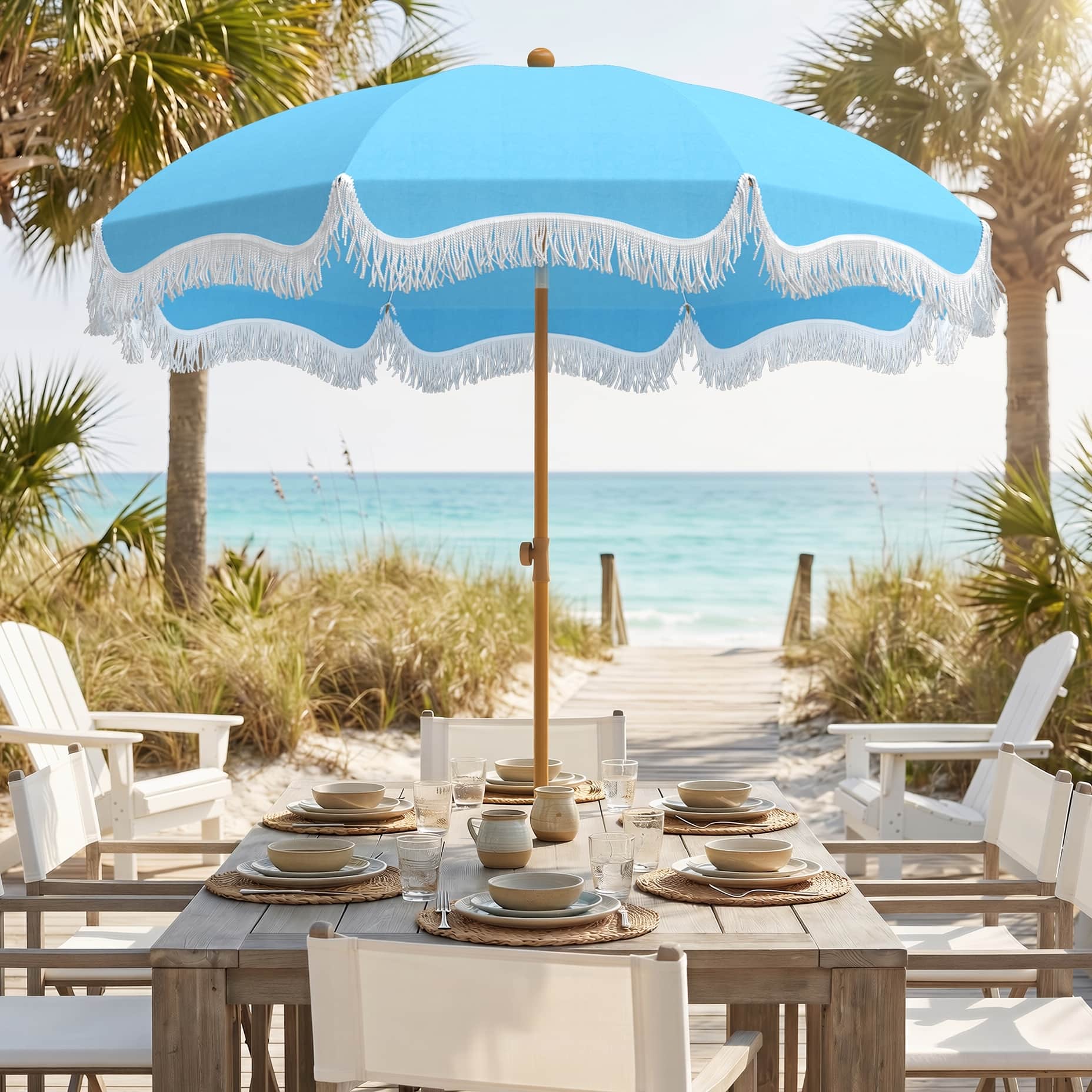 7ft umbrella patio AMMSUN Fringe Umbrella,Seafoam A beach and camping patio umbrella with a 7ft diameter Garsing 7-ft Aluminum Green No-tilt