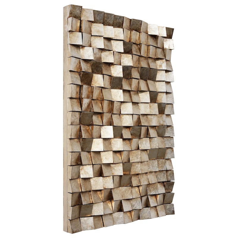 "Textured 1" Handed Painted Rugged Blocks with Gold Leaf Wall Art