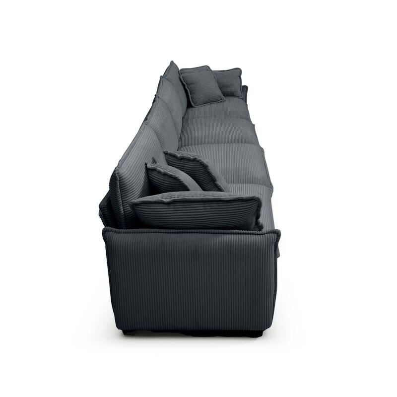 Grey 150" Corduroy 4-Seater Modular Sectional Sofa, 6 Pillows & Free Combination