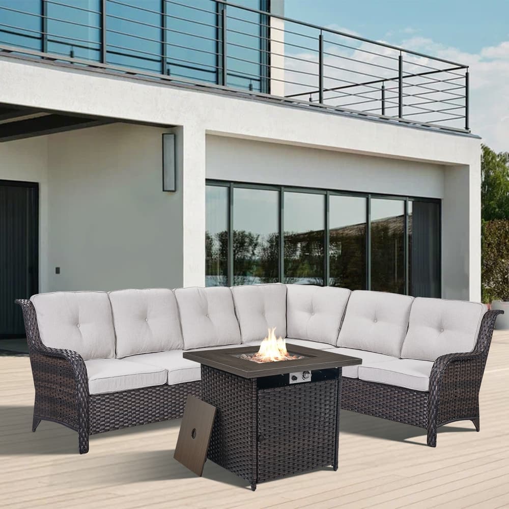 Gymojoy Wicker Outdoor Patio Furniture Sets with Fire Pit Table