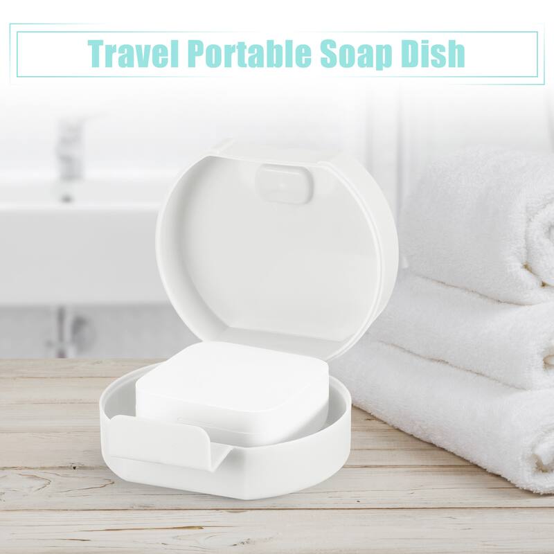 Portable Soap Dish Box Soap Bar Holder for Travel Camping with Cover - White