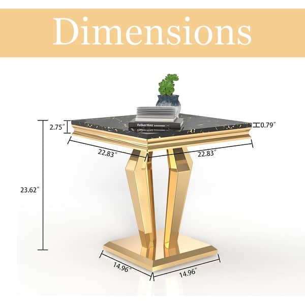 Modern Faux Marble Square Side Table with Gold Diamond-Shaped Base for ...