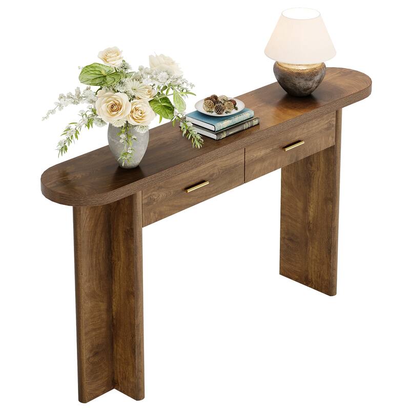 63-Inch Console Table with 2 Drawers, Farmhouse Curved Entryway Table