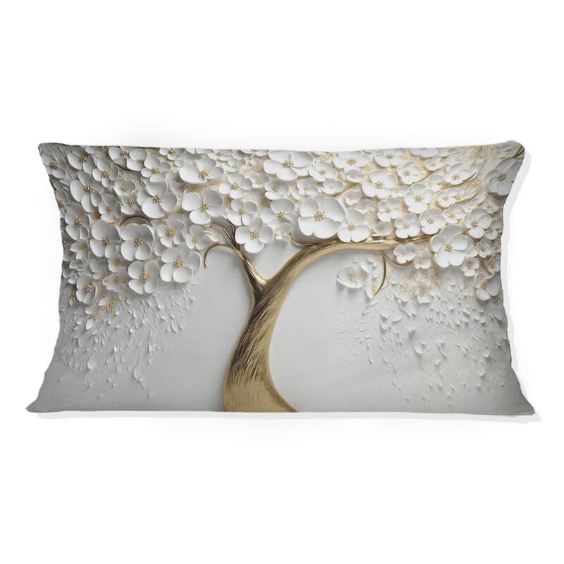 Designart "White Orchid Tree Garden Of Branches V" Tree Floral Printed Throw Pillow