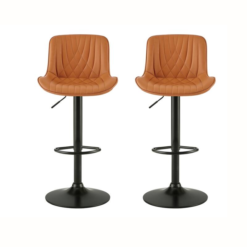 Roundhill Furniture Kovyn Contemporary Adjustable Barstool with Faux Leather Swivel Seats, Set of 2