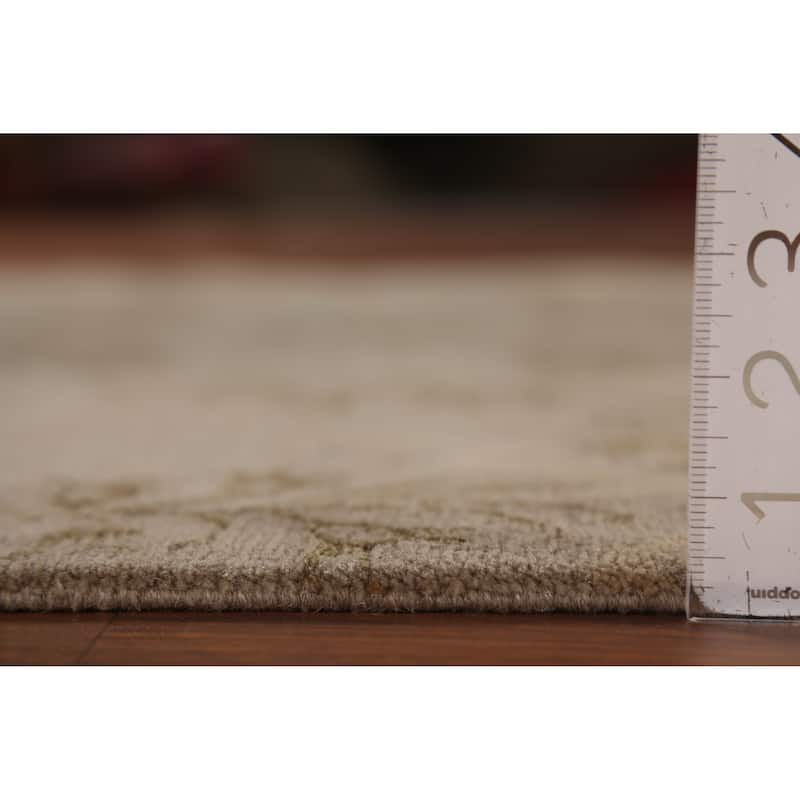 All-Over Beige Nepalese Contemporary Area Rug Handmade Wool Carpet - 4'1"x 5'11"