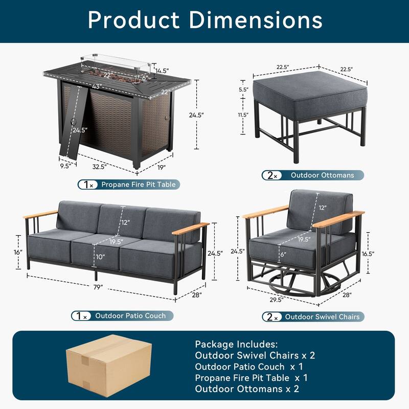 Outdoor Patio Funiture Set with Extra-Thick Seat cushion
