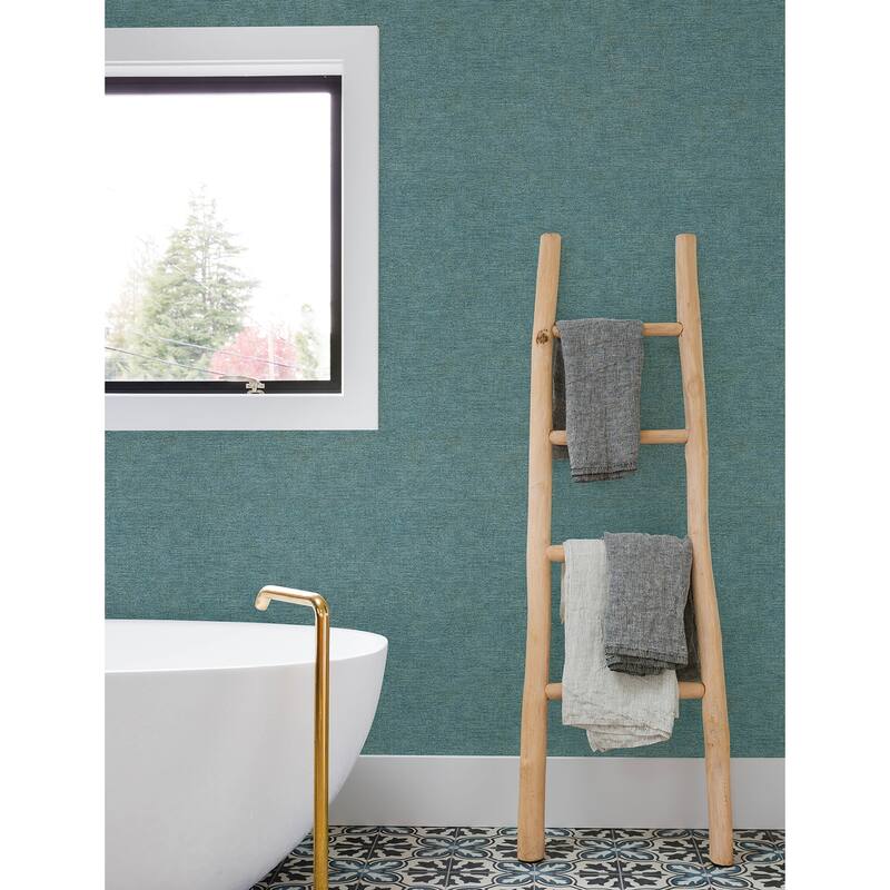 Chesapeake Tansy Teal Distressed Wallpaper